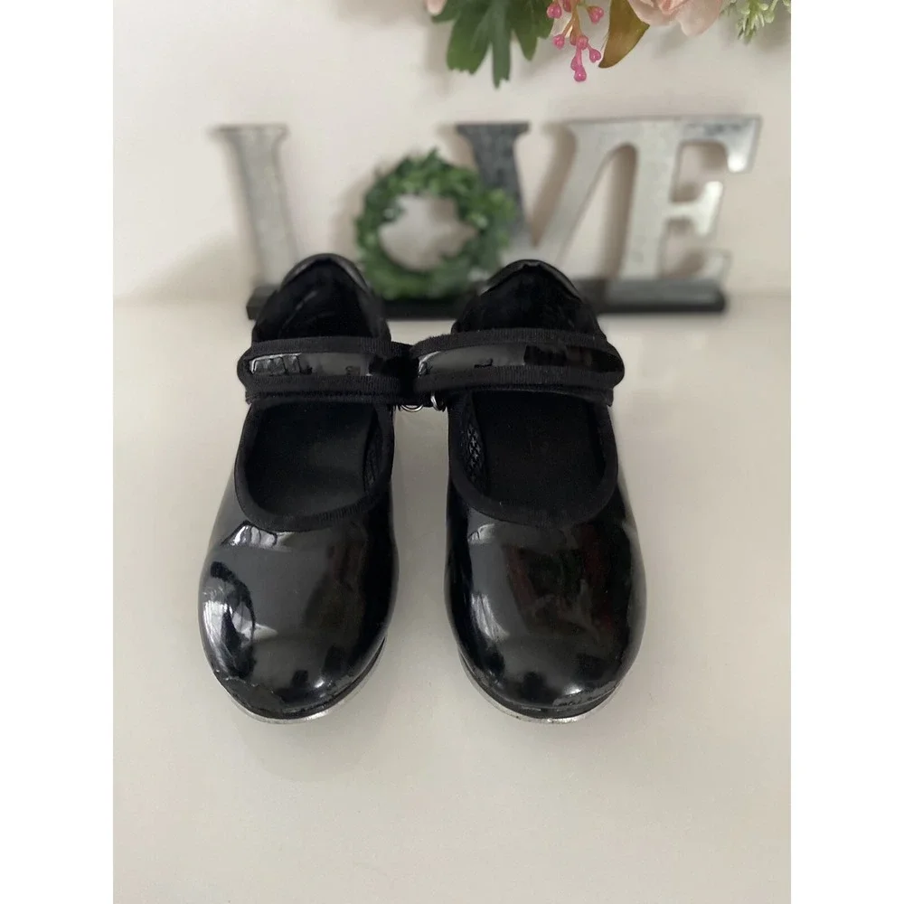 Freestyle by Danskin Tap Shoes Youth Size 10 Black Adjustable Strap Patent Shine
